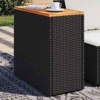 Tuintafel met houten blad zwart 58x27,5x55 cm poly rattan, Verzenden, Nieuw