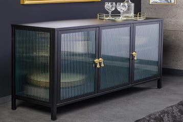 Modern dressoir AMSTERDAM 105cm Zwart Goud Geruite Glazen, Ophalen of Verzenden, Nieuw