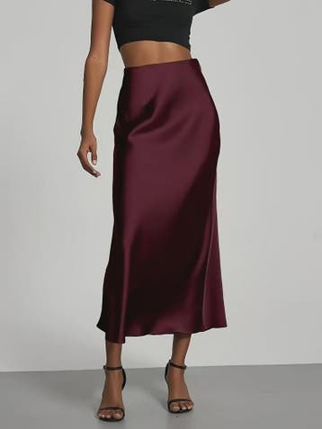 Elegante Satin Midi Rok met Hoge Taille en Draping - Veelzij, Verzenden, Nieuw
