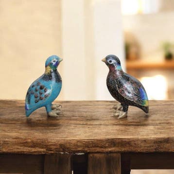 China - Prachtig paar antieke Chinese cloisonné fazanten –