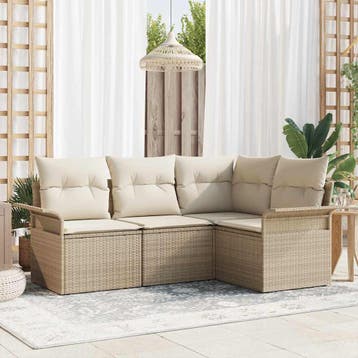 vidaXL Tuin Sofa Set 4 st Beige poly rattan, Verzenden, Nieuw, 4 zitplaatsen