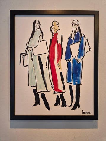 Liesens - Shopping day (handpainted on canvas) met lijst