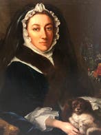 French Romantic School (XIX) - Portrait of a lady and her, Antiek en Kunst
