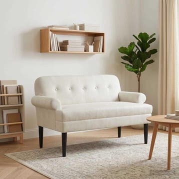 vidaXL Loungebank met knopencomfort Crèmekleurig 120 x 66 x, Verzenden, Nieuw, Stof, Minder dan 150 cm