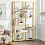 Boekenkast met 8 Vakken – Goud Frame en Marmerlook Planken, Verzenden, Nieuw