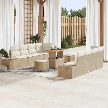 vidaXL Tuinbankenset Beige Poly riet, Verzenden, Nieuw, Rotan