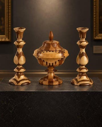 Kandelaar (4) - Hout - met bonbonnière, Art Deco