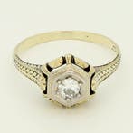 Ring - 14 karaat Geel goud, Platina Diamant (Natuurlijk), Nieuw