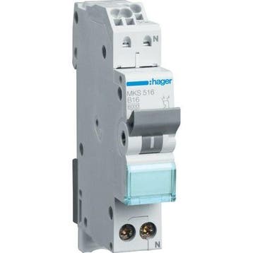 Hager Installatieautomaat 16A B-kar 1P+N MKS516, Ophalen of Verzenden, Nieuw