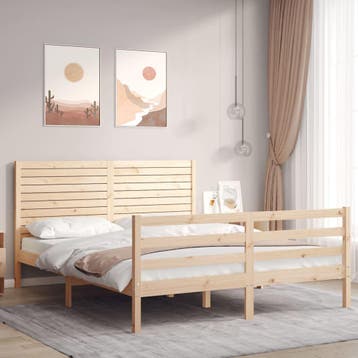 vidaXL Bedframe met hoofdbord massief hout 160x200 cm, Huis en Inrichting, Bruin, Verzenden, 200 cm, 160 cm