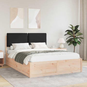 vidaXL Bedframe met Gevoerd Hoofdgedeelte Zwart 160 x 200 cm, Verzenden, Nieuw, Zwart, Hout