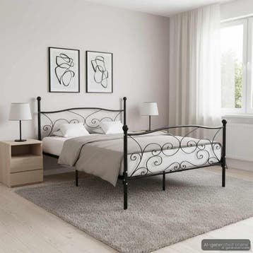 vidaXL Bedframe met lattenbodem metaal zwart 140x200 cm, Huis en Inrichting, Verzenden, Zwart, 140 cm, 200 cm