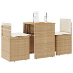 vidaXL 3-delige Bistroset met kussens poly rattan beige, Verzenden, Nieuw, Rotan