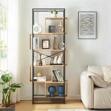 Boekenkast Rennebu open kast 194x80x33 cm zwart en eikenkleu, Verzenden, Nieuw