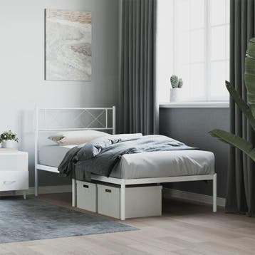 vidaXL Bedframe met hoofdbord metaal wit 90x190 cm, Huis en Inrichting, Slaapkamer | Bedden, 90 cm, Eenpersoons, Verzenden, Wit