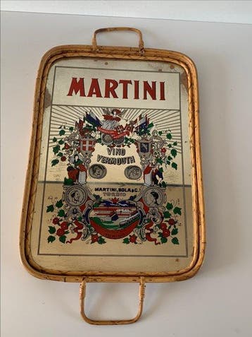 Martini - Spiegel - Rattan, Glas, Hout - Spiegelplateau