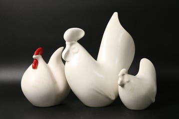 Sotaro Saegusa – Set van 3 abstracte keramische hanen,