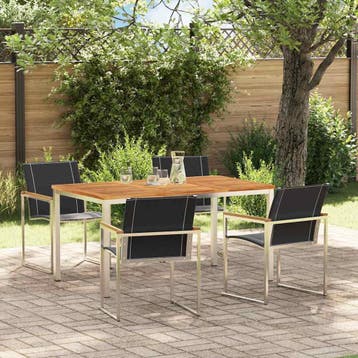vidaXL Tuin eettafelset 5 st Massief acaciahout en roestvrij, Verzenden, Nieuw, 5 zitplaatsen
