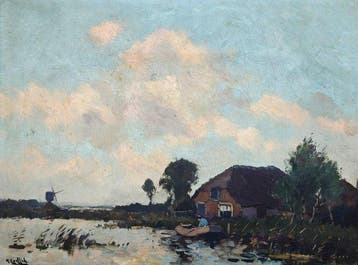 Henri Endlich (XX) - Paysage hollandais au moulin