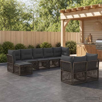 vidaXL Tuinbankenset 9 st Grijs poly rattan, Tuin en Terras, Verzenden, Nieuw, Meer dan 8 zitplaatsen