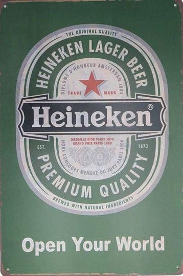 Heineken open your world reclamebord, Ophalen of Verzenden, Nieuw