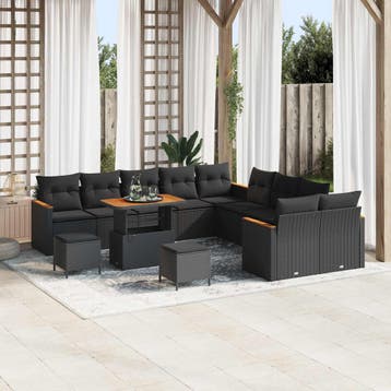 vidaXL Tuinbankenset 13 st 12-Aantal zitplaatsen Zwart poly, Verzenden, Nieuw, 3 zitplaatsen
