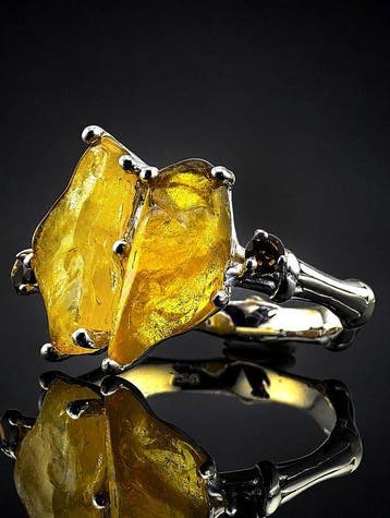 Gele saffier ring - 925 sterlingzilver - organisch ontwerp