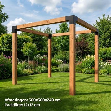Douglas pergola 300x300 cm 12x12 cm staalverbindingen, Tuin en Terras, Verzenden, Nieuw