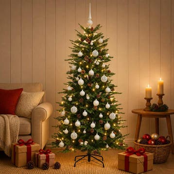 vidaXL Kunstkerstboom met kerstbal 150 cm 150 LEDs Warmwit, Verzenden, Nieuw