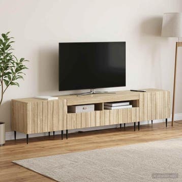 vidaXL 3-delige LED TV-kast ZWOLLE Sonoma Eiken Bewerkt hout, Minder dan 50 cm, Verzenden, Nieuw, Minder dan 100 cm