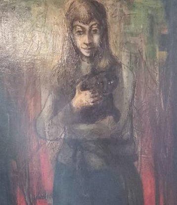 Jacqueline de Houwer (XX) - Portrait of a Young Woman with a, Antiek en Kunst, Kunst | Schilderijen | Klassiek