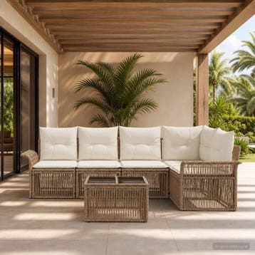 vidaXL Tuinbankenset 6 st Beige poly rattan, Verzenden, Nieuw, 6 zitplaatsen