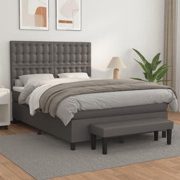 vidaXL Boxspring met matras kunstleer grijs 140x200 cm, Overige materialen, Verzenden, 140 cm, 200 cm