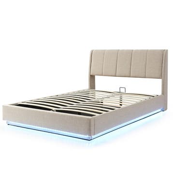 Tweepersoonsbed Tröstiar met LED 140x200 cm beige [en.casa], Verzenden, Nieuw