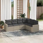 vidaXL 6-delige Loungeset met kussens poly rattan lichtgrijs, Verzenden, Nieuw, Rotan, Loungeset