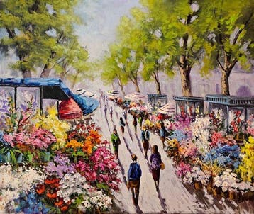 Catalan school (XX) - Flowers Along The Rambla