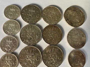 Nederland. 1, 2 1/2 Gulden, 5 Euro, 10 Gulden Lot 13 stuks,, Postzegels en Munten, Munten | Nederland