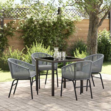 vidaXL Tuin eettafelset 5 pcs Antraciet Gepoedercoat staal, Verzenden, Nieuw, Rotan, 5 zitplaatsen