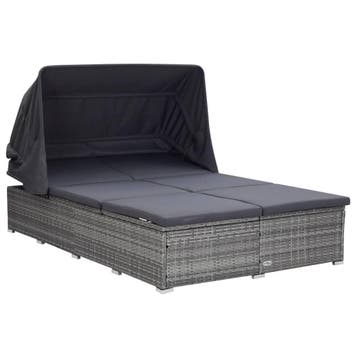 vidaXL Ligbed met kussen 2-persoons poly rattan grijs, Tuin en Terras, Verzenden, Nieuw