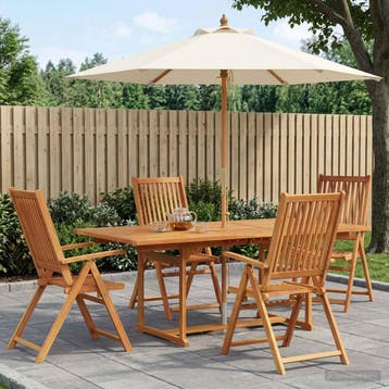 vidaXL Buiten Eetset met Parasol 6 st Crème Wit en, Verzenden, Nieuw, 6 zitplaatsen