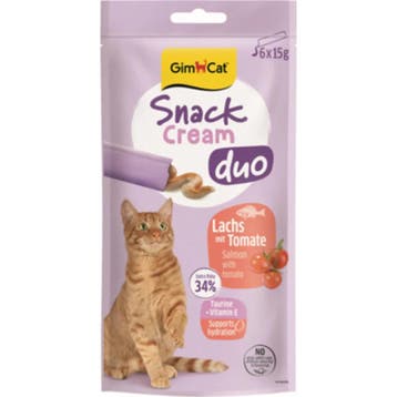 8x GimCat Kattensnack Cream Duo Zalm &amp; Tomaat 6 x 15 gr, Dieren en Toebehoren, Dierenvoeding, Verzenden, Hond