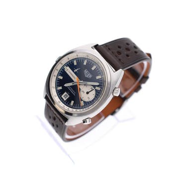 Heuer Carrera 1553 Automatic Chronograph; Vintage Heren H..., Overige merken, Polshorloge, Ophalen of Verzenden, Leer