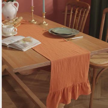 Oranje Katoenen Tafel Runner met Ruches - Feestelijke Decora, Watersport en Boten, Verzenden
