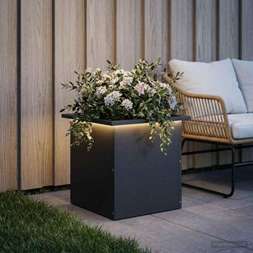 vidaXL Plantenbak met led Zwart 40 x 40 x 40 cm Staal, Tuin en Terras, Bloembakken en Plantenbakken, Verzenden, Minder dan 60 cm