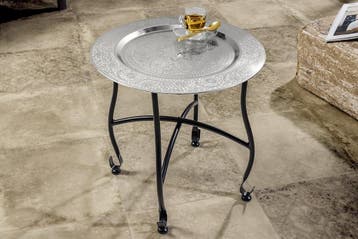 Ronde Bijzettafel MARRAKECH 40cm Zilveren Theetafel, Ophalen of Verzenden, Nieuw