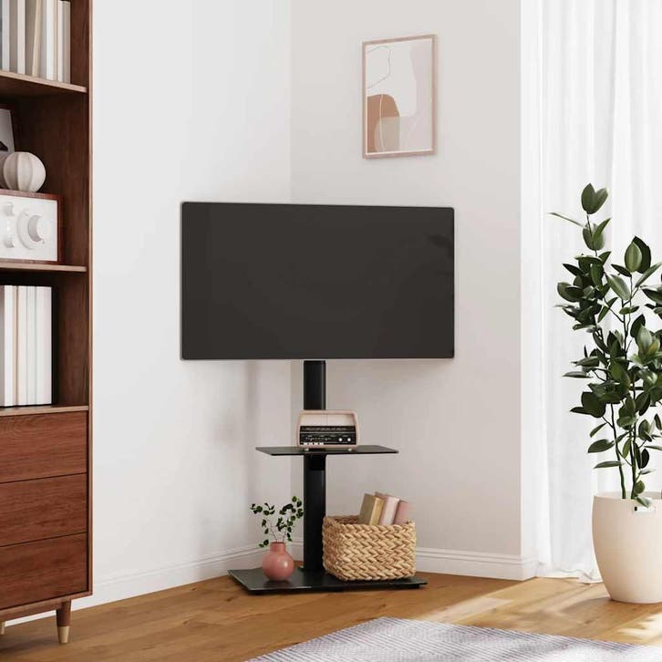 vidaXL Tv-standaard hoekmodel 2-laags voor 32-65 inch zwart, Audio, Tv en Foto, Televisie-accessoires, Nieuw, Verzenden