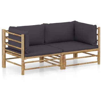 vidaXL 2-delige Loungeset met kussens bamboe donkergrijs, Verzenden, Nieuw, Hout, Loungeset