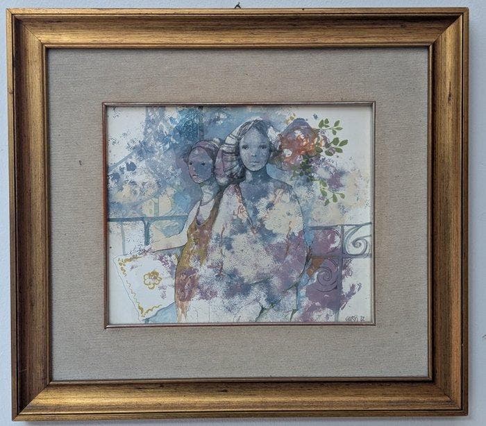 Giuseppe Giorgi (1950) - Due ragazze in blu, Antiek en Kunst, Kunst | Schilderijen | Modern