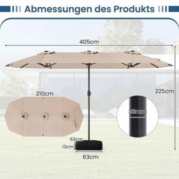 2dekans | Coast Dubbele Parasol met Standaard – Solar LED en, Ophalen of Verzenden, Zo goed als nieuw