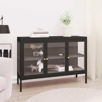 vidaXL Dressoir 105x35x70 cm staal en glas zwart, 100 tot 150 cm, Verzenden, Nieuw, Metaal